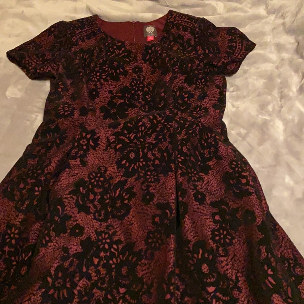 Women’s cap sleeve flocked scuba fit and flare dress size 14.